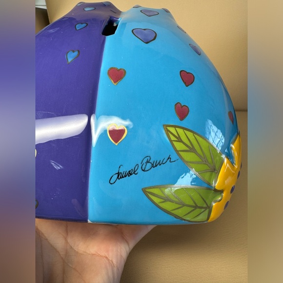 Laurel Burch Two Cat Heart Coin Bank Ganz Colorful Ceramic 6 inches Signed - Picture 7 of 9